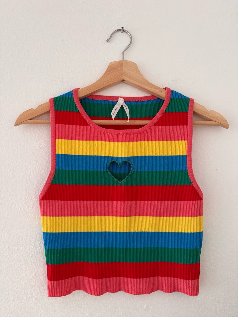 Striped Heart Cutout Ribbed Tank Top - Red, Yellow, Blue, Green, Pink